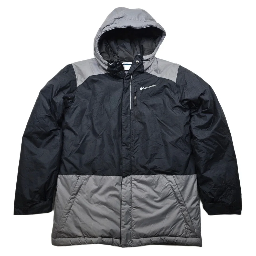 Columbia Hooded‎ Winter Jacket Kids Large 14 16 Black Grey Full Zip Insulated